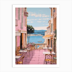 Saint Tropez France 3 Vintage Pink Travel Illustration Art Print