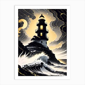 Lighthouse At Night 5 Art Print