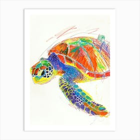Rainbow Turtle Scribble Crayon Drawing 6 Art Print
