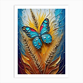 Perfect Golden Wheat Butterfly Colorful Threads Art Print