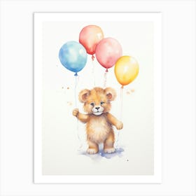 Playing With Balloons Car Watercolour Lion Art Painting 1 Art Print