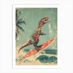 Vintage Troodon Dinosaur On A Surf Board 2 Art Print