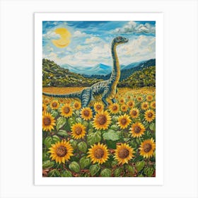 Dinosaur In A Field Of Sunflowers Painting 1 Art Print