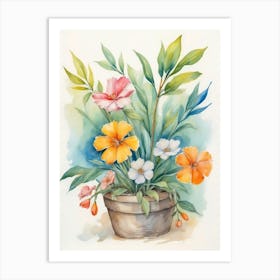 Watercolor Flowers In A Pot Art Print