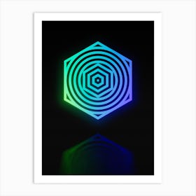 Neon Blue and Green Abstract Geometric Glyph on Black n.0001 Art Print