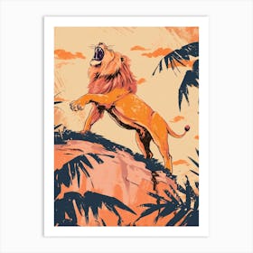 African Lion Roaring On A Cliff Illustration 2 Art Print
