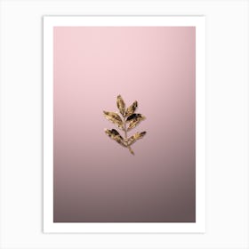 Gold Botanical Buxus Colchica Twig on Rose Quartz n.2703 Art Print