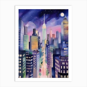 New York City At Night Painting Art Print