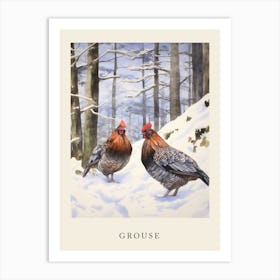 Winter Watercolour Grouse 1 Poster Art Print