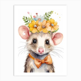 Baby Opossum Flower Crown Bowties Woodland Animal Nursery Decor (19) Result Art Print