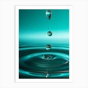 Vibrant 3d Rendered Droplets Cascading Down A Smooth Turquoise Canvas Backdrop Capturing The Fluid Art Print