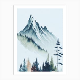 Mountain And Forest In Minimalist Watercolor Vertical Composition 187 Art Print