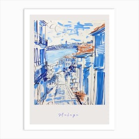 Malaga Spain 2 Mediterranean Blue Drawing Poster Art Print