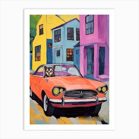 Plymouth Barracuda Vintage Car With A Cat, Matisse Style Painting 2 Art Print