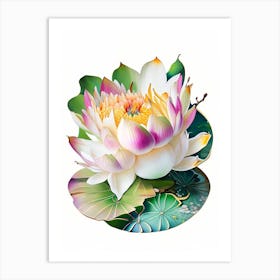 Blooming Lotus Flower In Pond Decoupage 4 Art Print