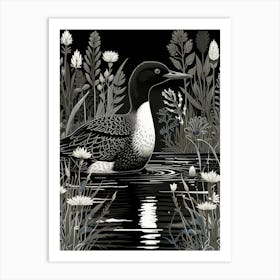 Bird Linocut Common Loon2 Art Print