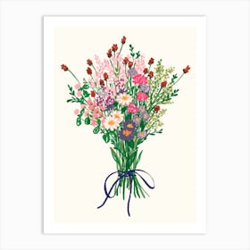 Wild Flowers Bouquet. Pencil Sketch Art Print