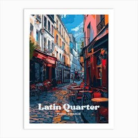 Latin Quarter Of Paris Cobblestone Street Digital Travel Illustration Art Print