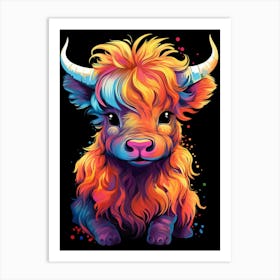 Cute Colourful Digital Illustration Of Highland Cow Art Print