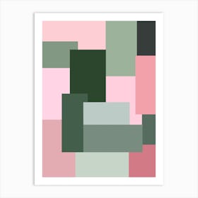 Abstract Geometric Pattern Pink and Green Art Print