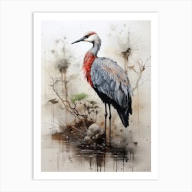 Crane, Japanese Brush Painting, Ukiyo E, Minimal 1 Art Print
