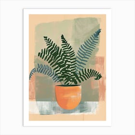 Boston Fern Plant Minimalist Illustration 2 Art Print