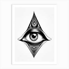 Third Eye Symbolism, Symbol, Third Eye Simple Black & White Illustration 1 Art Print