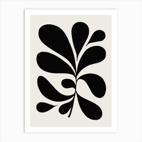 Minimal Abstract Matisse Leaf Cut-out - White on Black 2/2 Art Print