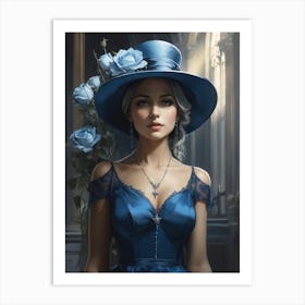 Woman In A Blue Hat Art Print