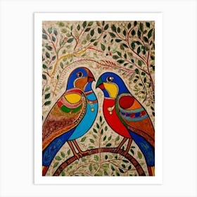 Default Traditional Madhubani Style Painting Of Birds On A Tex 1 Art Print