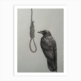 Crow Hanging From A Rope Art Print