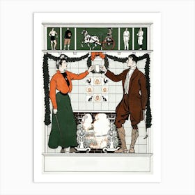 Vintage Couple Toasting On Christmas, Edward Penfield Art Print