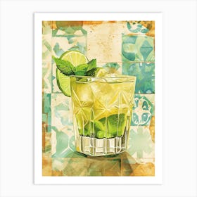 Mojito Watercolour Tiled 4 Art Print