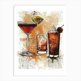 Cocktail Selection Textured Illustration Art Print