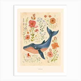 Folksy Floral Animal Drawing Whale 2 Poster Art Print