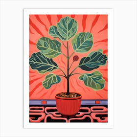Pink And Red Plant Illustration Fiddle Leaf Fig 1 Art Print