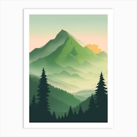 Misty Mountains Vertical Composition In Green Tone 72 Art Print