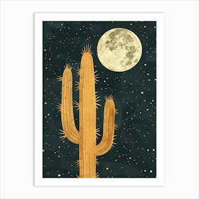 Moon Cactus Minimalist Abstract Illustration 4 Art Print