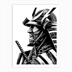 Samurai Silhouette - Abstract Line Art Illustration 43 Art Print