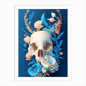 Animal Skull Blue Vintage Floral Art Print