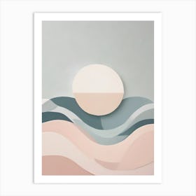 Seascape Moon - True Minimalist Calming Tranquil Pastel Colors of Pink, Grey And Neutral Tones Abstract Painting for a Peaceful New Home or Room Decor Circles Clean Lines Boho Chic Pale Retro Luxe Famous Peace Serenity Art Print