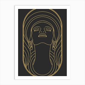 Art Deco Woman 4 Minimalist Black & Gold Art Print