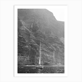 Sailboat in front of the Los Gigantes cliffs, Tenerife, Canary Islands Art Print