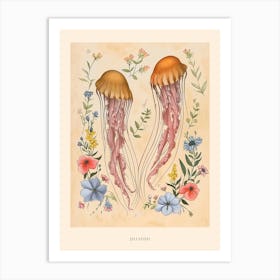 Folksy Floral Animal Drawing Jellyfish 4 Poster Art Print
