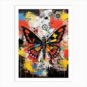 Butterfly in Basquiat's Style, mixed colors Art Print