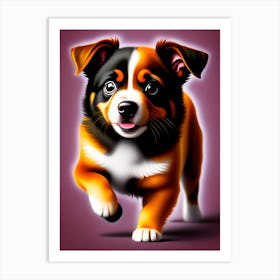 Dog Walking On A Purple Background Art Print