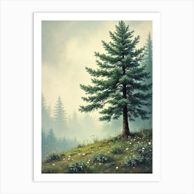 Pine Tree Misty Morning Art Print