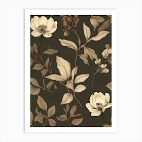 Black And White Floral Wallpaper Art Print