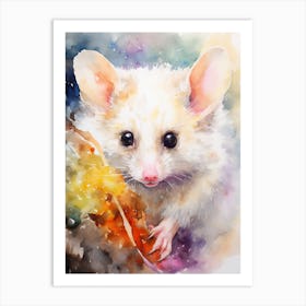 Light Watercolor Painting Of A Playful Possum 3 Art Print