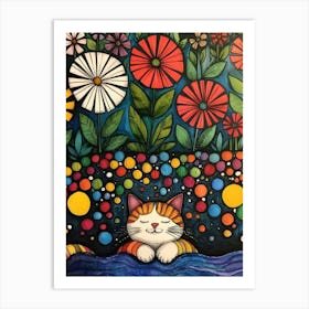 Cat In The Water Art Print